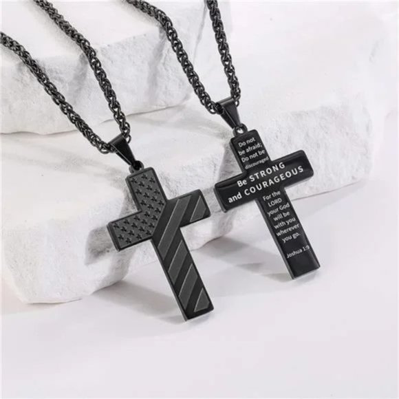 Cross Necklace Bible Verse Stainless Steel American Flag Pendant Chain Necklace - Picture 2 of 7
